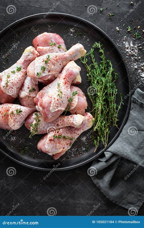 Raw Marinated Chicken Meat Chicken Legs Top View Stock Photo Image