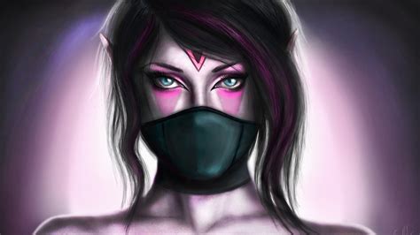 Female Character With Mask Illustration Digital Art Templar Assassin