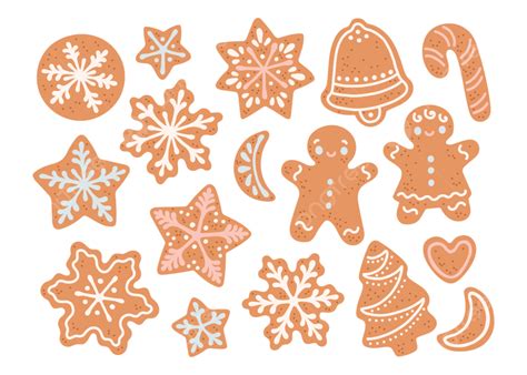 Christmas Gingerbread Cookies Set Flat Design Vector Illustration Happy Isolated Holiday Png