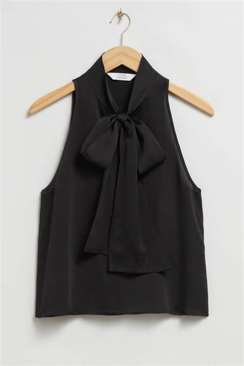 Sleeveless Lavallière Neck Bow Top Black Ladies Handm Gb