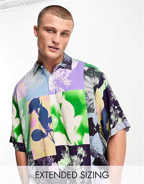 Asos Design Boxy Oversized Shirt In Digital Floral Print Asos