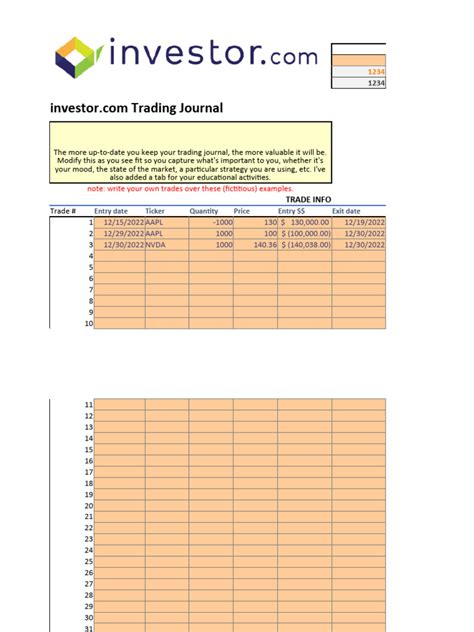 Excel Trading Journal Template | PDF | Market (Economics) | Financial Markets