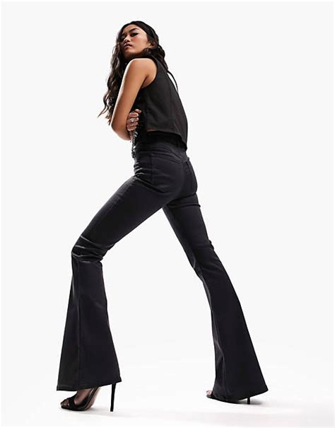 Asos Design Power Stretch Enhancer Flared Jeans In Black Asos