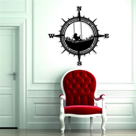 Metal Compass Wall Art Black Metal Wall Art Iron Wall Decor Modern Rustic Wall Decor