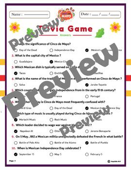 Cinco De Mayo Trivia Game Exciting Trivia Quiz Worksheets For All Ages