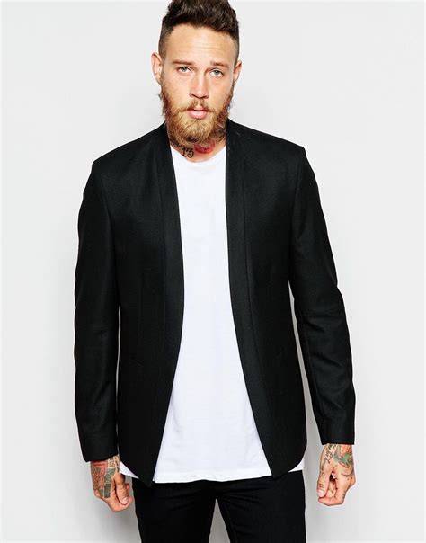 Asos Skinny Buttonless Blazer At Asos Blazer Black Blazers Mens