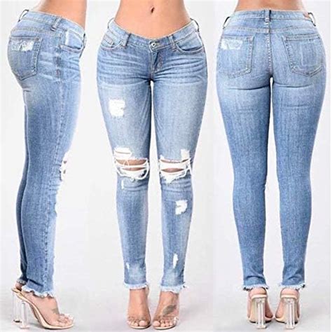 Haidean Damen Skinny Knie Loch Jeans Jungen Zerrissen High Chic Waist