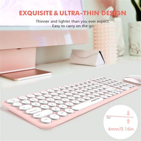 Wireless Keyboard And Mouse Combo Xtremtec Cute Keyboard Pink Retro Round Keycap Ultra Thin