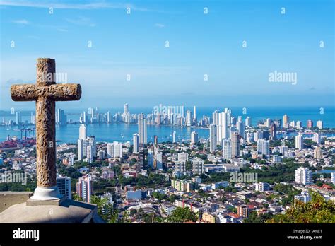 View Of The Modern Part Of Cartagena Colombia With A Stone Cross In