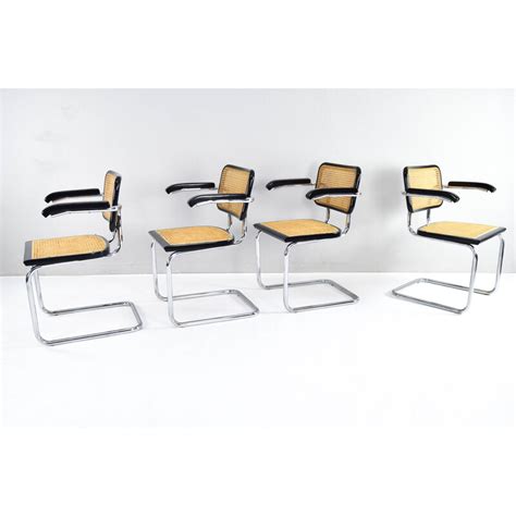 Set Of Vintage Cesca Model B Chairs In Chromed Steel Tube By Marcel