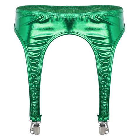 Sinleey Womens Elastic Waist Shiny Metallic Garter Belt With Four Metal