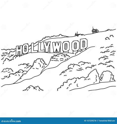 Hollywood Sign Vector Illustration Sketch Doodle Hand Drawn With Black