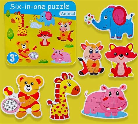 6 In 1 Kinderpuzzel Dieren 28 Stukjes Vanaf 4 Jaar