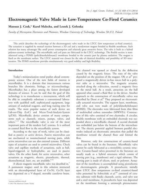 Pdf Electromagnetic Valve Made In Low Temperature Co Fired Ceramics