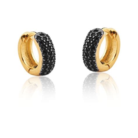 Brinco De Argola Zirconias Onix Banhado Em Ouro 18k