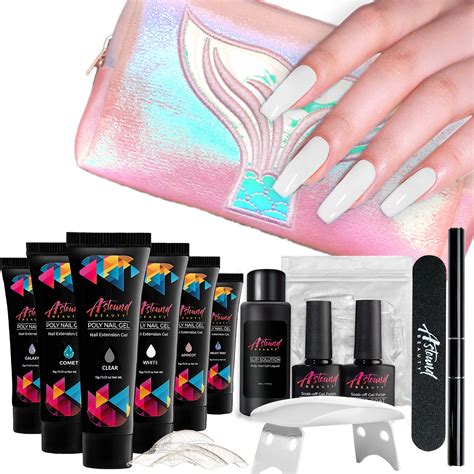 Polygel Nail Kit With LED Lamp Slip Solution And Glitter Color Polygel