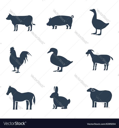 Farm Animals Silhouettes Icon Set Royalty Free Vector Image