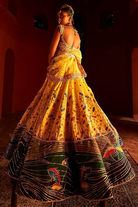 Yellow Paithani Silk Pearl Embellished Bridal Lehenga Set By Aditi