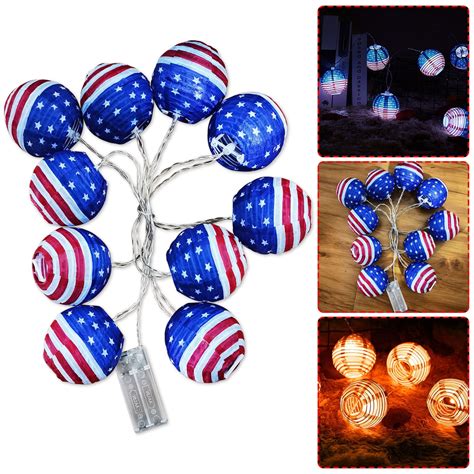 Nrudpqv String Lights Battery Box Led String Lights American Flag 75cm Silk Lantern