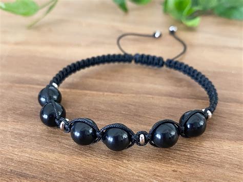 Shungite Bracelet For Men Women Macrame Gemstone Bracelet Braided Cord Bracelet Shamballa Etsy