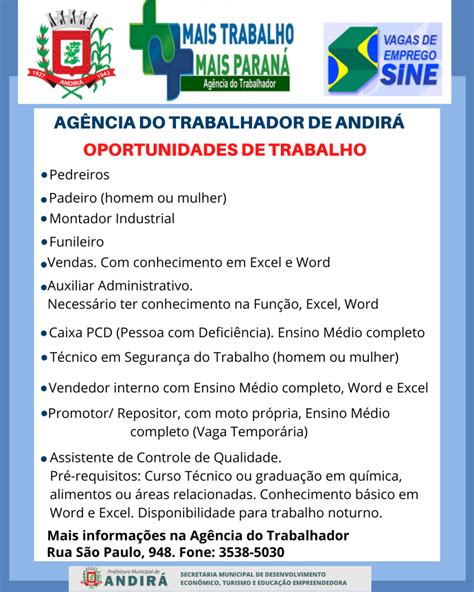 Oportunidades De Trabalho Prefeitura Municipal De Andir Paran