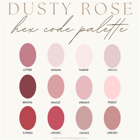 Dusty Rose Color Palette with Hex Codes and Instructions | Schreibideen