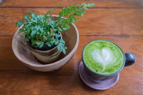 Premium Photo Hot Macha Latte Green Tea Wood Background