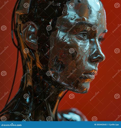 AI-Generated Portrait of a Female Android Robot Stock Illustration ...