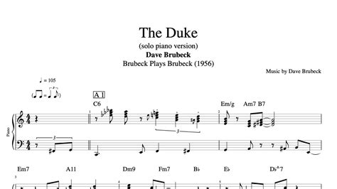 The Duke Solo Piano · Dave Brubeck Piano Sheet Music Chords