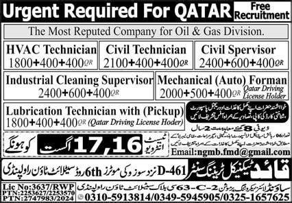 Oil And Gas Qatar Job Vacancies Free Visa