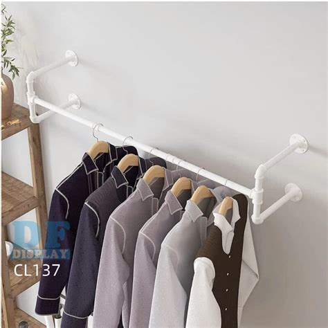 Industrial Gold Pipe Clothing Rack Wall Ceiling Mounted Clothes Garment