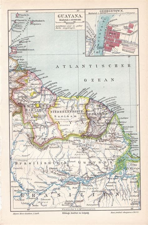 Antique 1901 Map of Georgetown Guyana German Chromolithograph - Etsy Canada