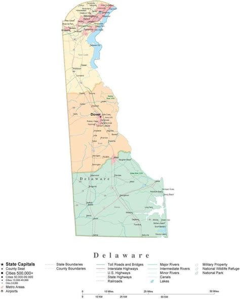 State Map of Delaware in Adobe Illustrator vector format. Detailed ...