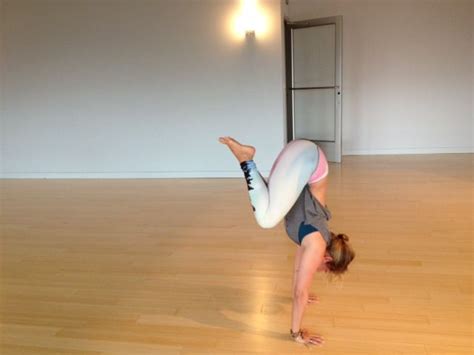 Kathryn Budig Yoga Challenge Pose Bent Knee Handstand Pike Yoga