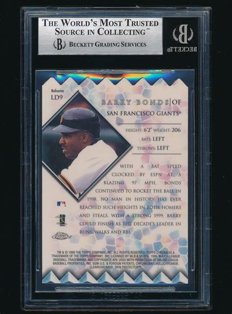 1999 Topps Chrome Lords Of The Diamond Refractor LD9 Barry Bonds BGS 8