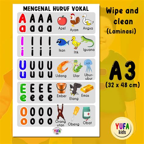 Jual 052 Poster Huruf Vokal A I U E O Huruf Vokal Poster Edukasi Anak