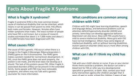 Free Materials On Fragile X Syndrome Fragile X Syndrome Fxs Cdc