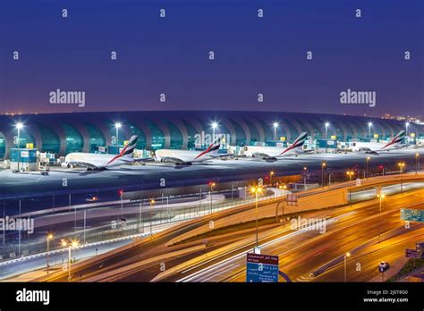 Emirates Airbus A380 Aircraft Dubai Airport At Night Stock Photo Alamy