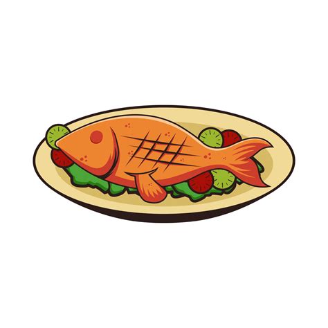 Grilled Fish And Vegetables On Plate 35320323 Png