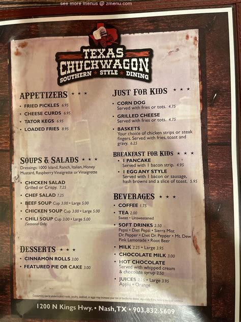 Menu At Texas Chuck Wagon Restaurant Nash