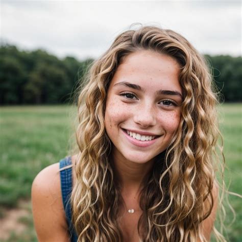 Cute Smiling Girl With 20 Very Curly Dark Blonde Lo