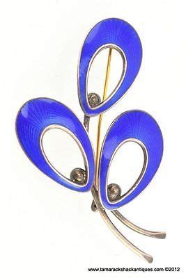 Vintage Blue Enamel Flower Brooch Jemax Denmark