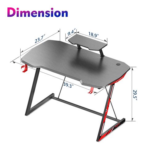 MOTPK 39 Inch Ergonomic Gaming Desk Z Shaped Sturdy Computer Table