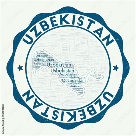 Uzbekistan Logo Amazing Country Badge With Word Cloud In Shape Of