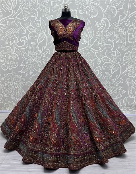 Designer Traditional Wedding Wear Lehenga Choli Purple Velvet Lehenga Choli Purple Patch Work