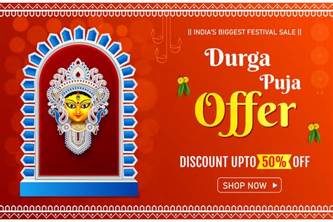 indian durga puja festival discount sale banner design durga puja offer ...