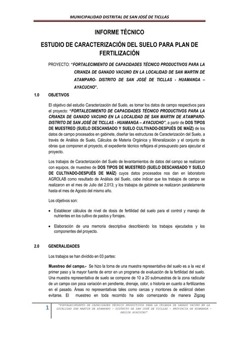 Informe T C Estudio De Caracterizaci N De Suelo Atamparo Pdf