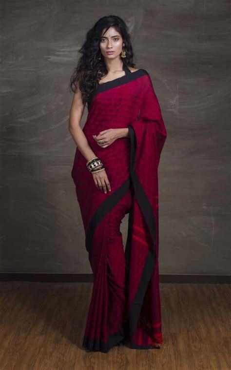 Khadi Soft Cotton Saree In Red And Black Glamour Clothing Saree