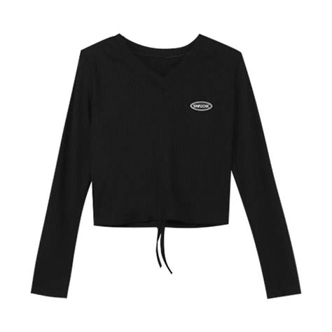 Itgirl Shop Aesthetic Clothing Black Drawstring Tie Long Sleeve