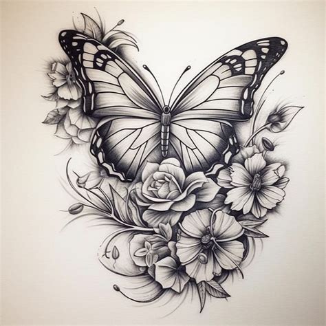 Butterfly Flower Tattoo Design for Black Skin